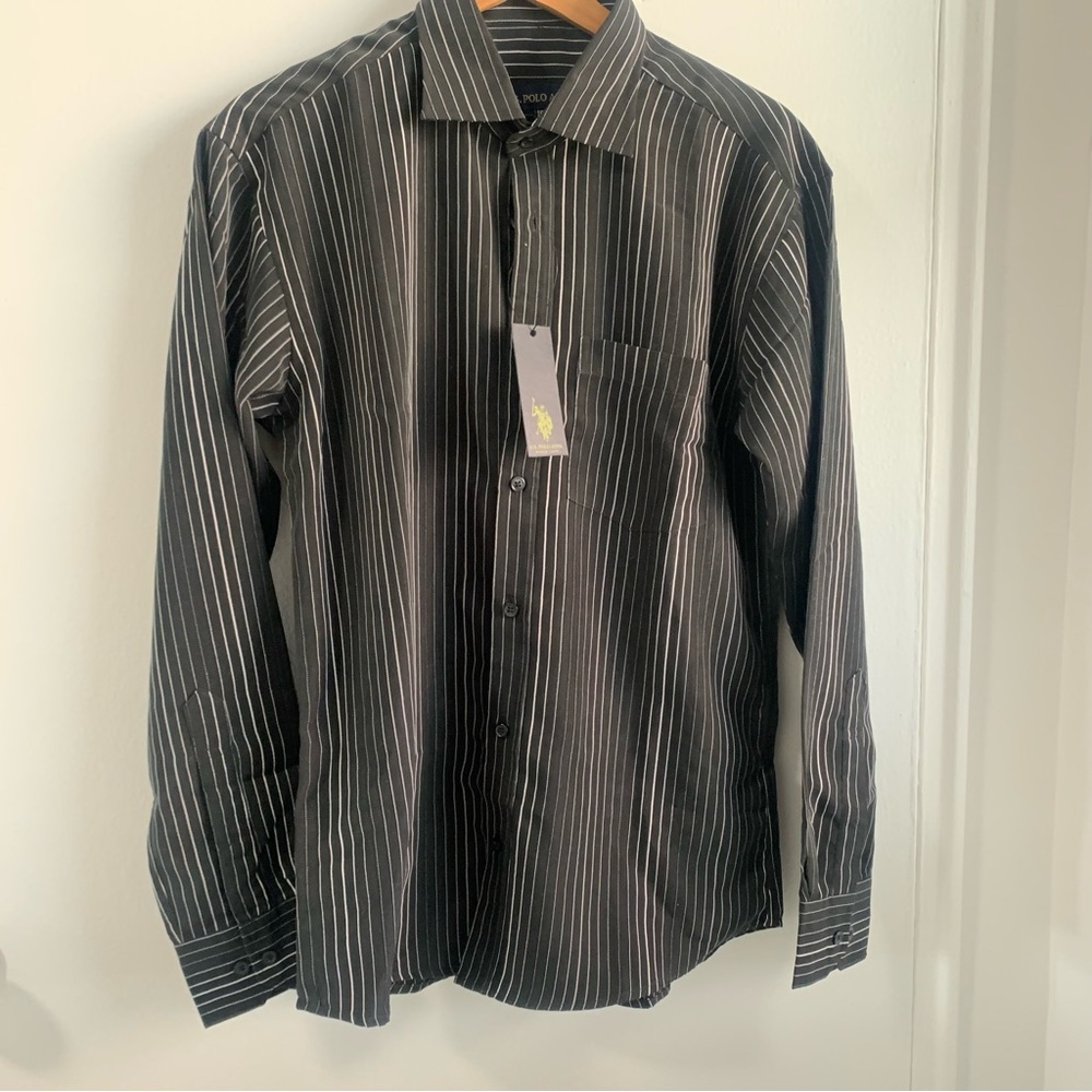 U.S. Polo Assn. Black and White Striped Dress Shirt